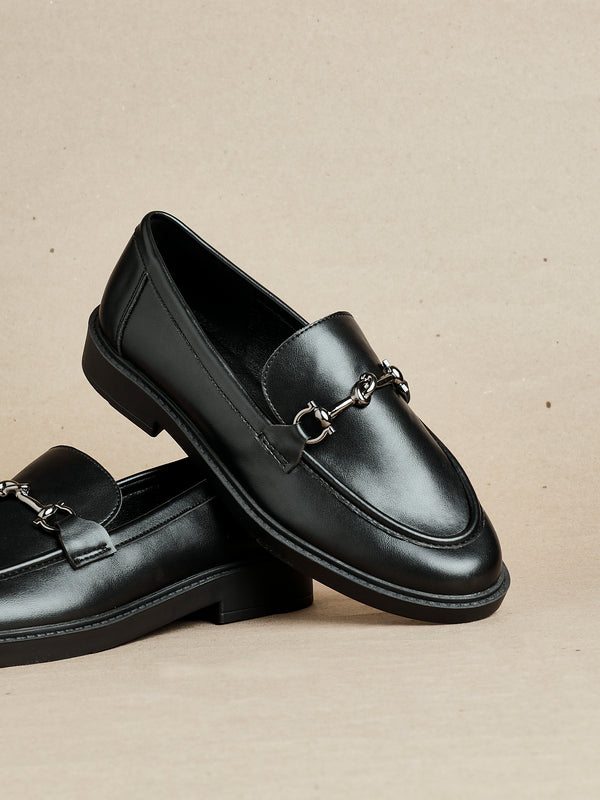 linzi Black Faux Leather Loafer With Trim Detail