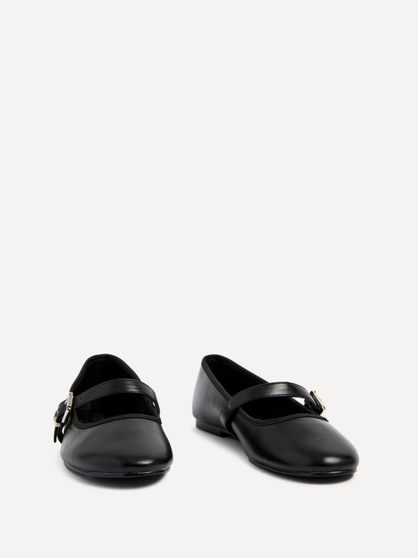 Linzi Black Faux Leather Mary Jane Pumps