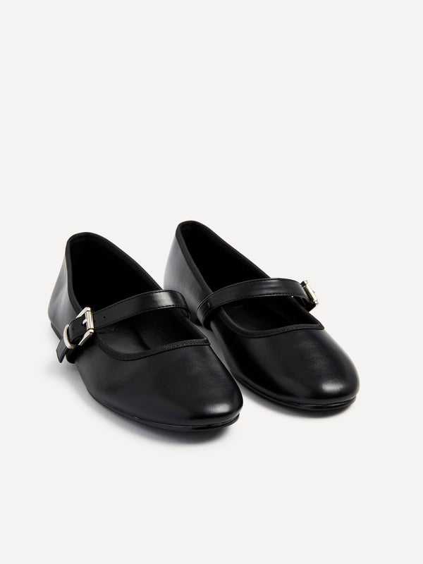 Linzi Black Faux Leather Mary Jane Pumps