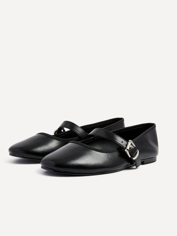 Linzi Black Faux Leather Mary Jane Pumps