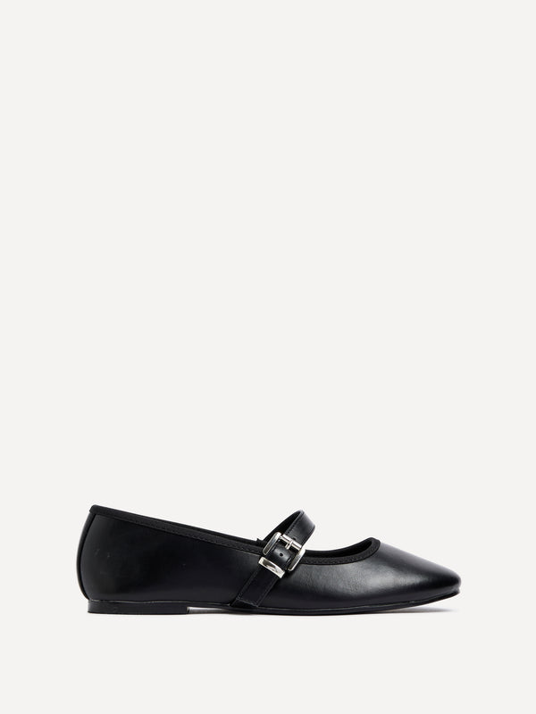 linzi Black Faux Leather Mary Jane Pumps