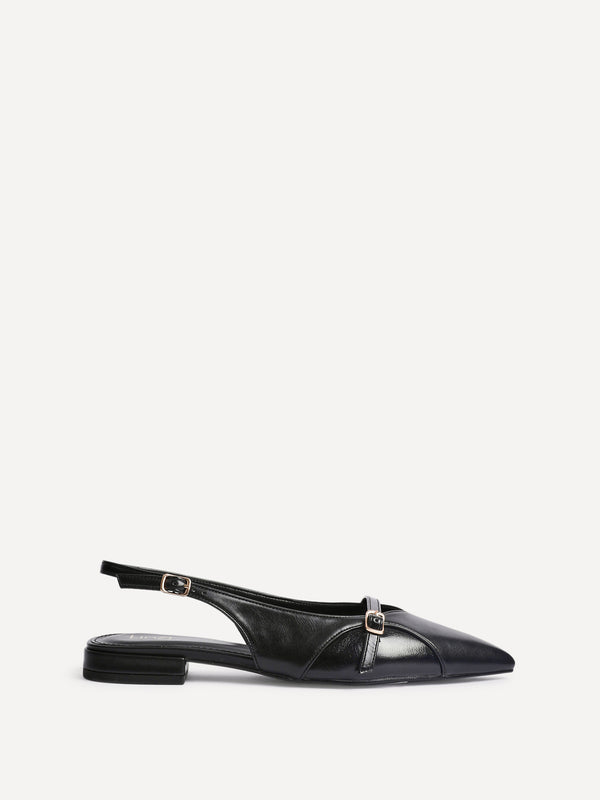 Linzi Black Faux Leather Pointed Toe Ballet Flat