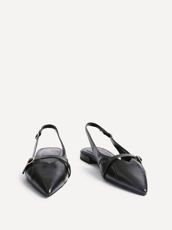Linzi Black Faux Leather Pointed Toe Ballet Flat