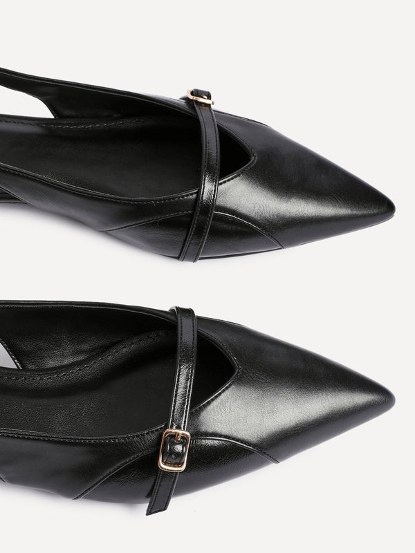 Linzi Black Faux Leather Pointed Toe Ballet Flat