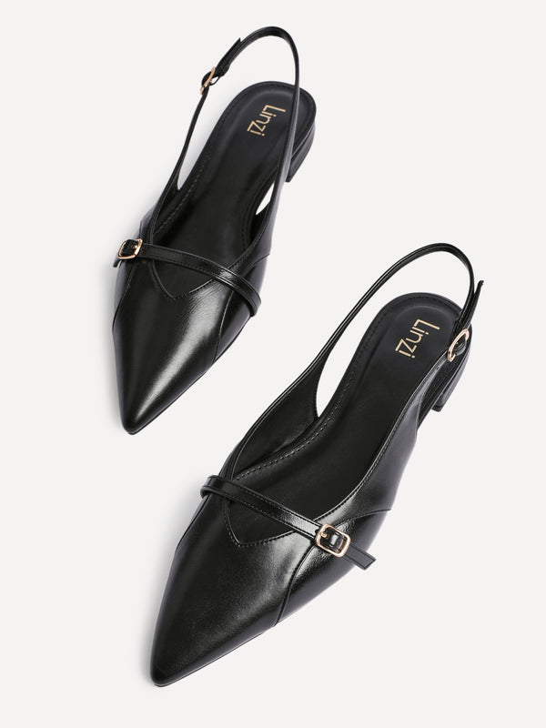 linzi Black Faux Leather Pointed Toe Ballet Flat