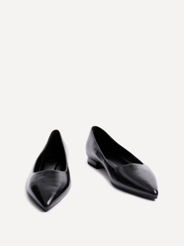 Linzi Black Faux Leather Pointed Toe Ballet Flats