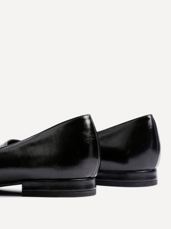 Linzi Black Faux Leather Pointed Toe Ballet Flats