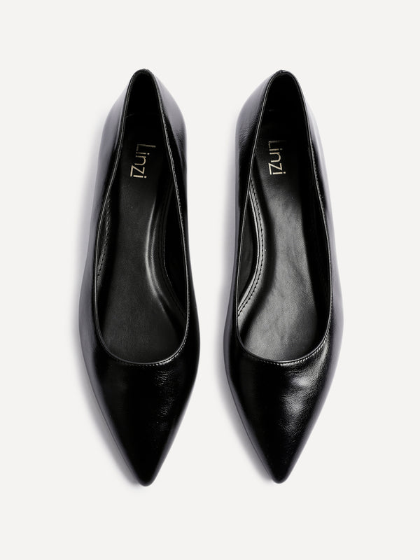 linzi Black Faux Leather Pointed Toe Ballet Flats