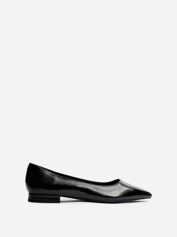 Linzi Black Faux Leather Pointed Toe Ballet Flats