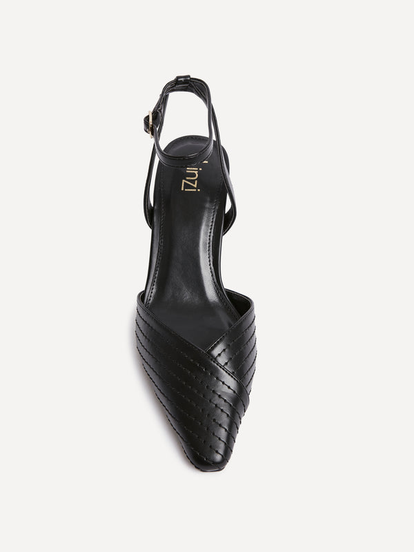 Linzi Black Faux Leather Quilted Court Heel