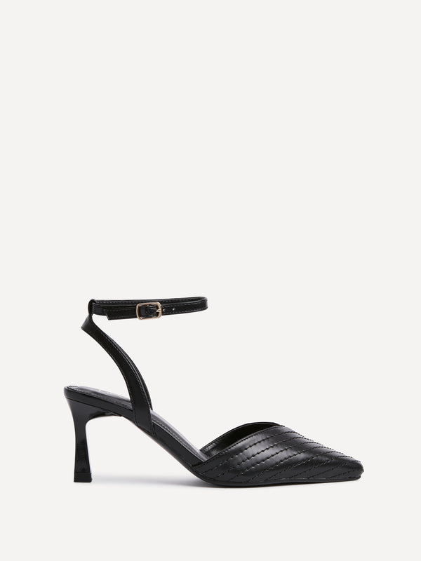 Linzi Black Faux Leather Quilted Court Heel