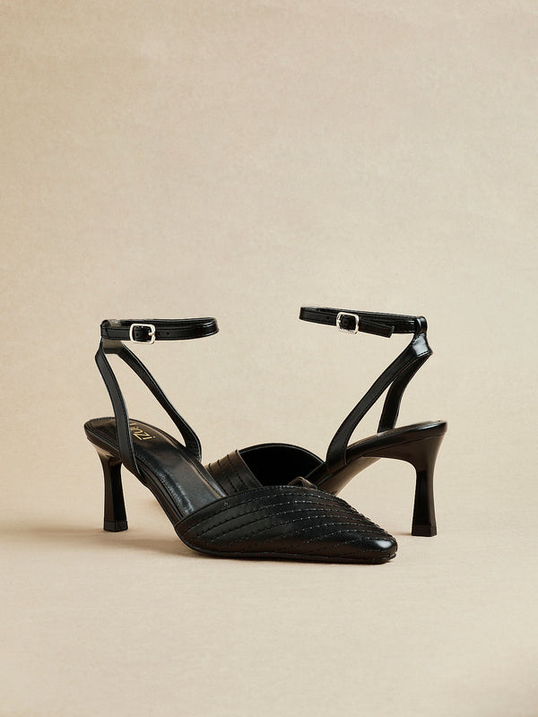 linzi Black Faux Leather Quilted Court Heel