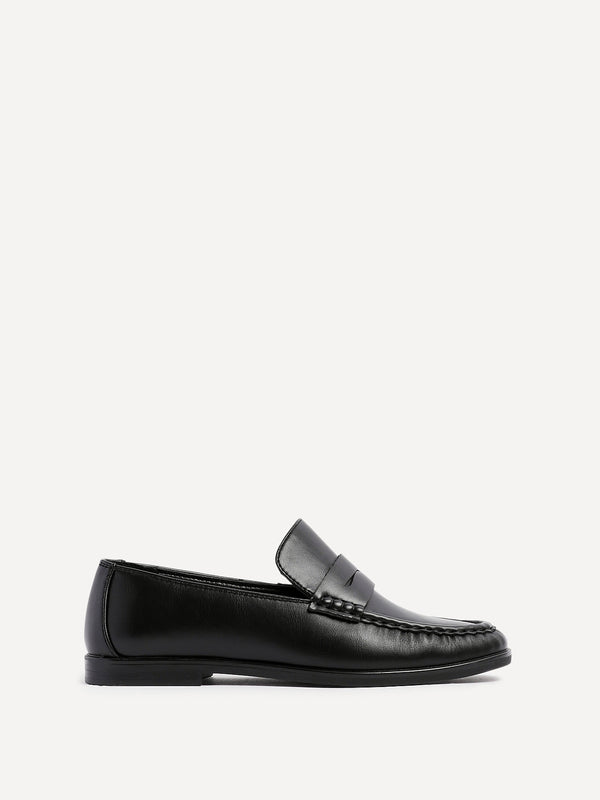 Linzi Black Faux Leather Ruched Loafer