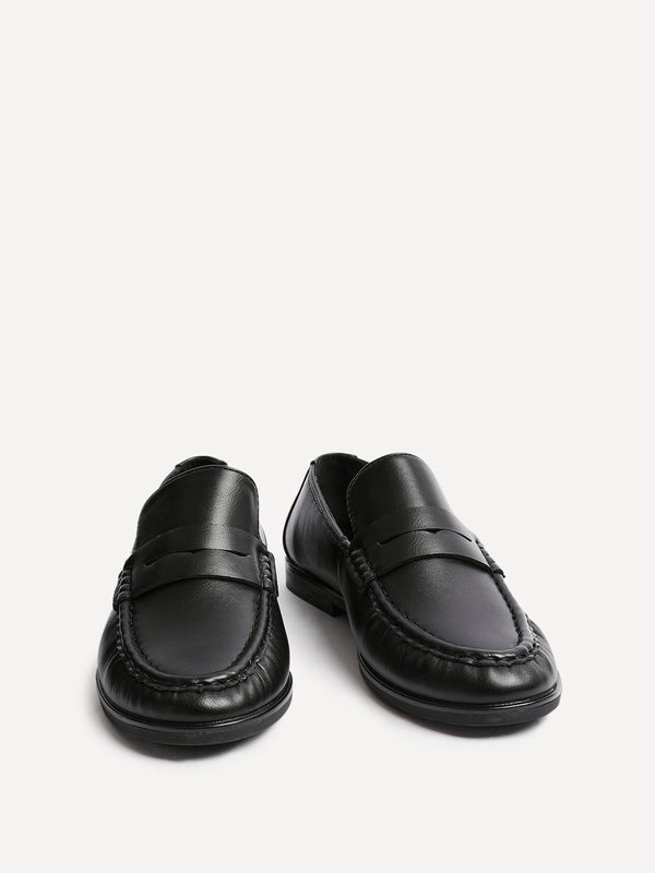 Linzi Black Faux Leather Ruched Loafer