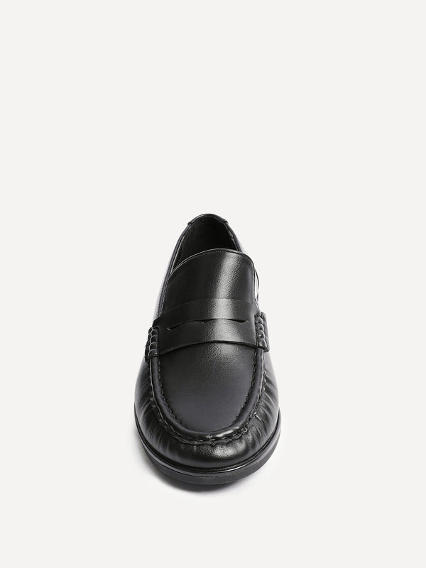 Linzi Black Faux Leather Ruched Loafer