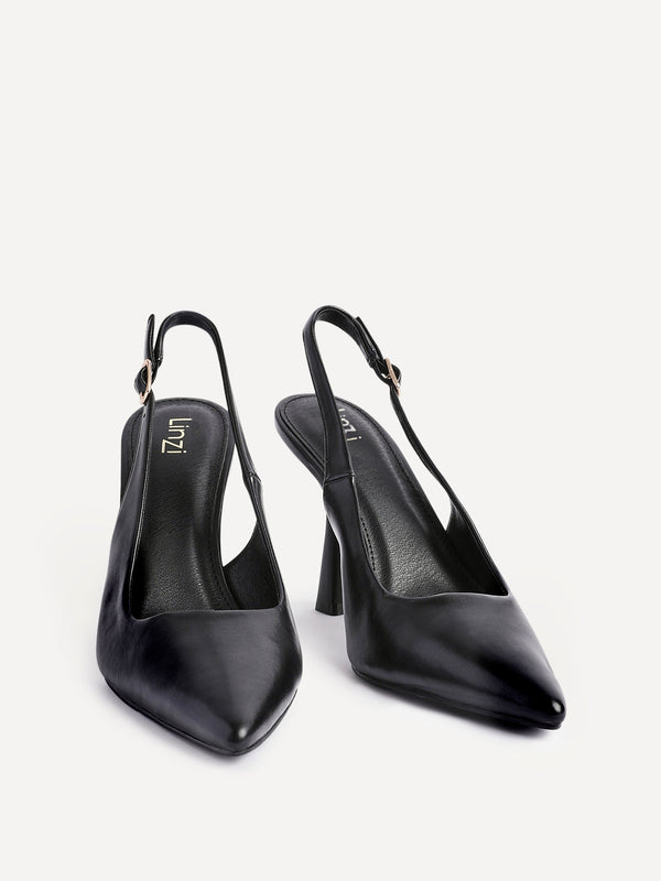 Linzi Black Faux Leather Sling Back Court Heel