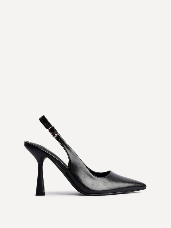 Linzi Black Faux Leather Sling Back Court Heel