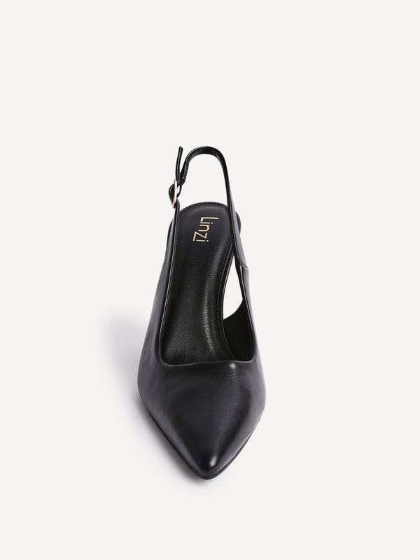 Linzi Black Faux Leather Sling Back Court Heel