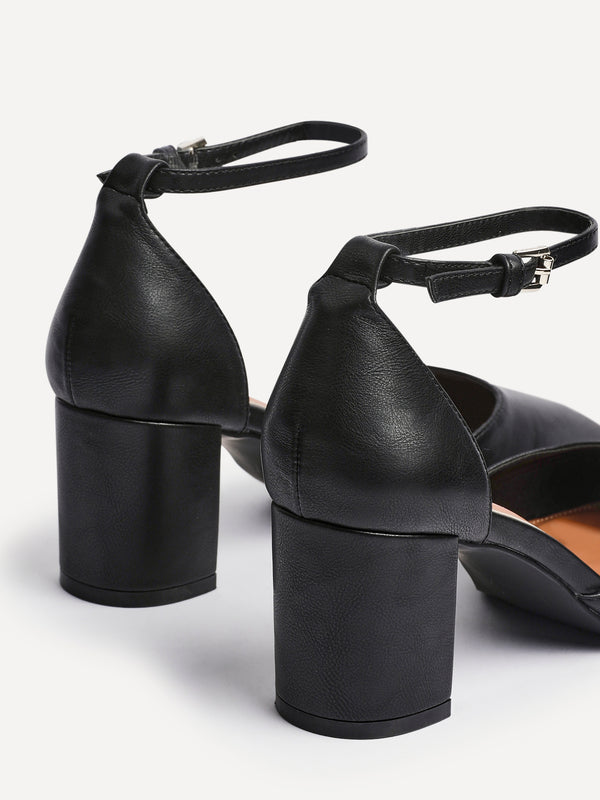 Linzi Black Faux Leather Square Toe Court Heel