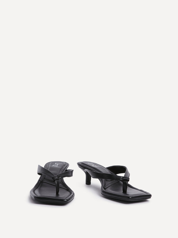 Linzi Black Faux Leather Toe Post Kitten Heel