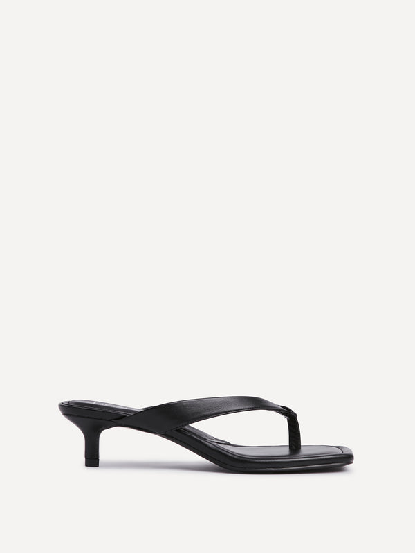 Linzi Black Faux Leather Toe Post Kitten Heel