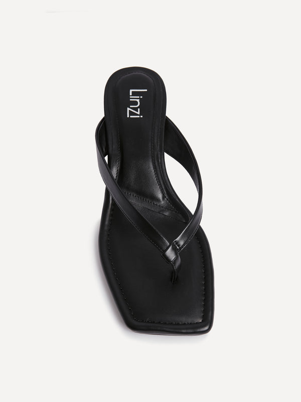 Linzi Black Faux Leather Toe Post Kitten Heel