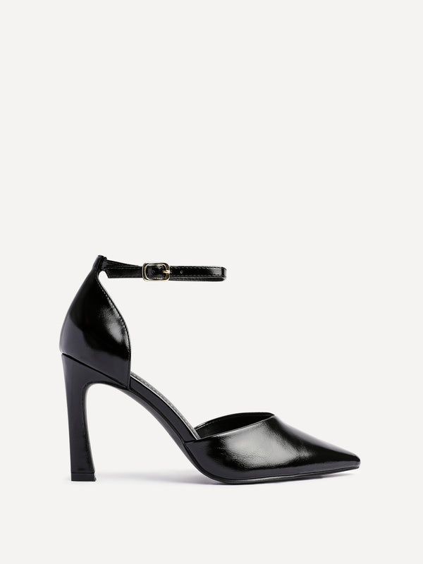 Linzi Black Faux Leather V Cut Court Heel