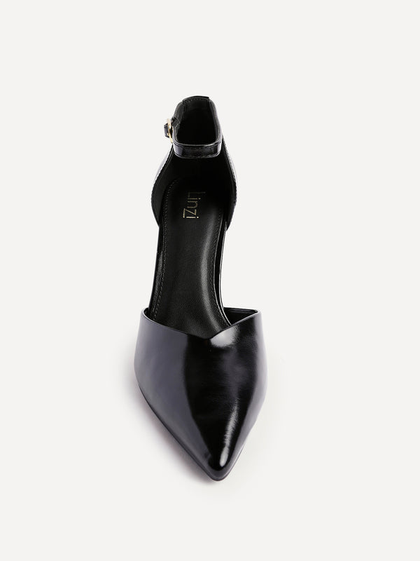 Linzi Black Faux Leather V Cut Court Heel