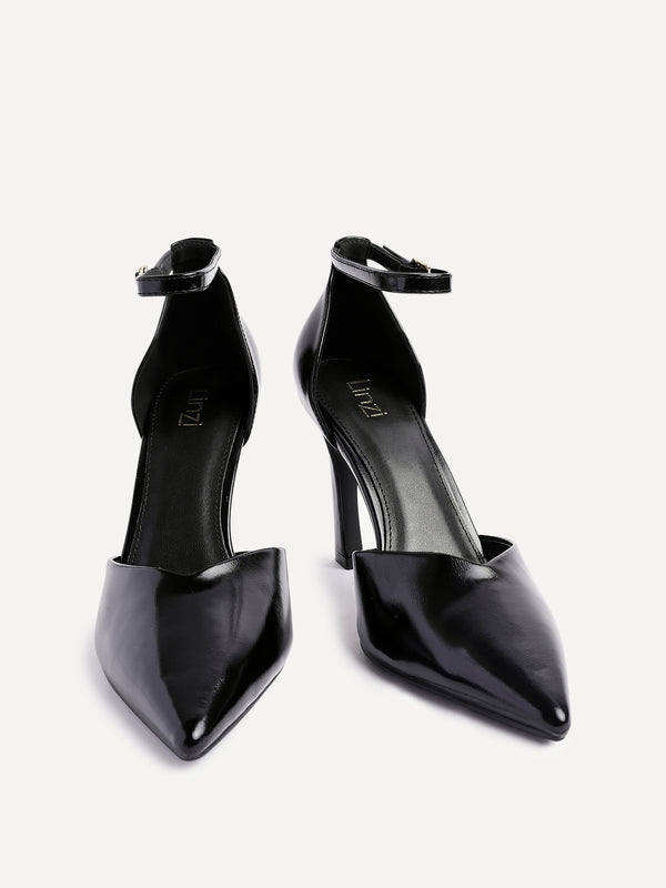Linzi Black Faux Leather V Cut Court Heel