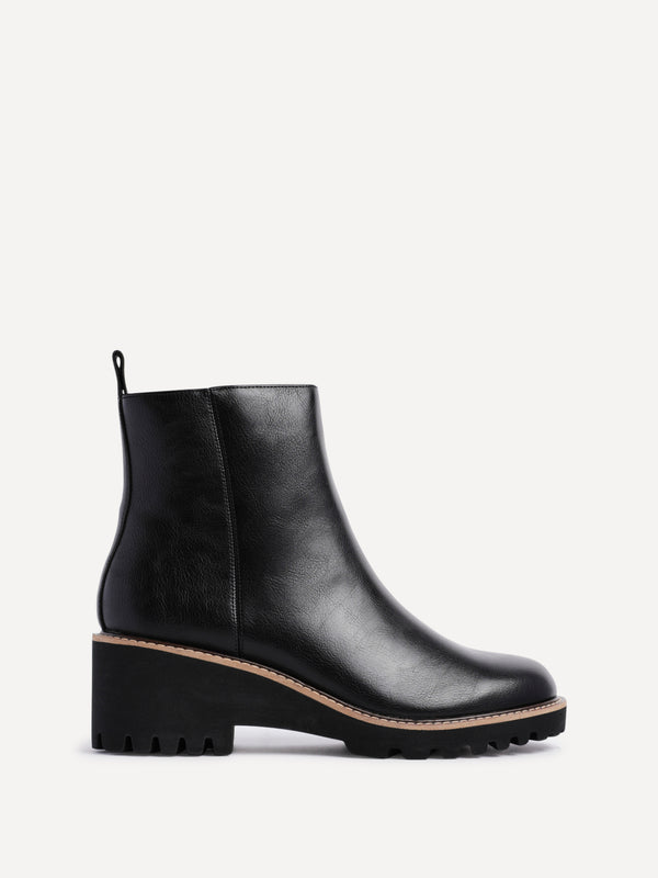 Linzi Black Faux Leather Wedge Sole Chelsea Boot