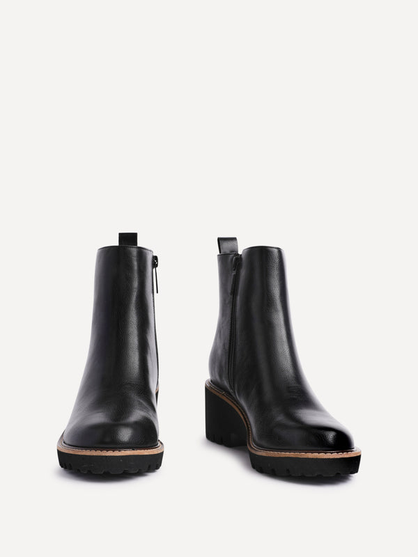 Linzi Black Faux Leather Wedge Sole Chelsea Boot