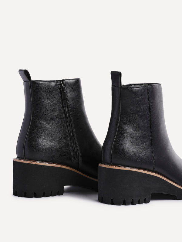 Linzi Black Faux Leather Wedge Sole Chelsea Boot