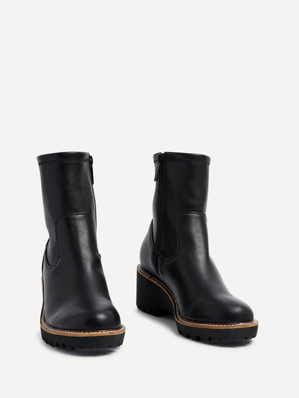 Linzi Black Faux Leather Wedged Heel Ankle Boot