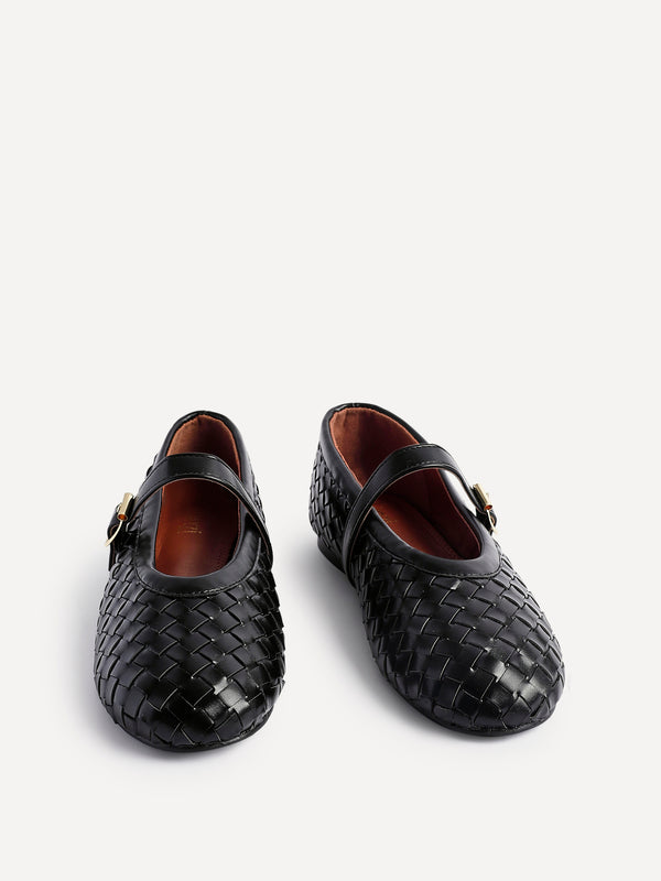 Linzi Black Faux Leather Woven Mary Jane Pump