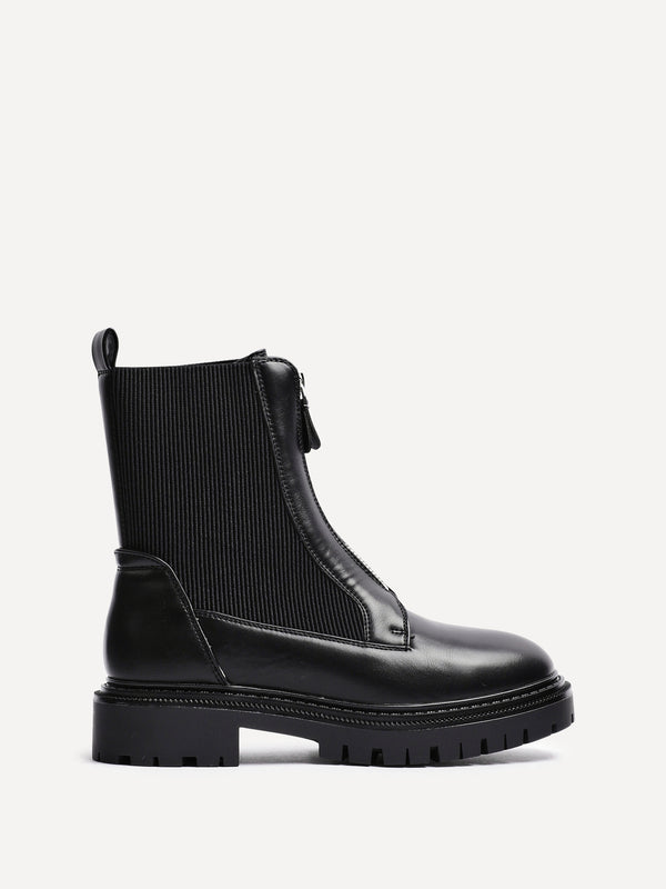 Linzi Black Faux Leather Zip Up Boot