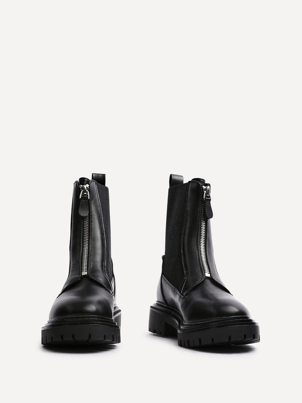 Linzi Black Faux Leather Zip Up Boot