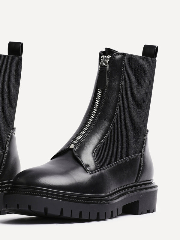 Linzi Black Faux Leather Zip Up Boot