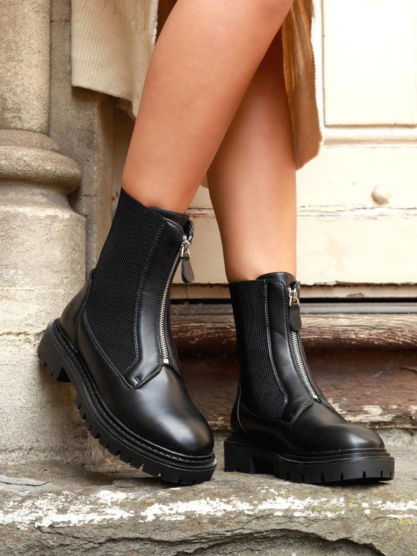 linzi Black Faux Leather Zip Up Boot