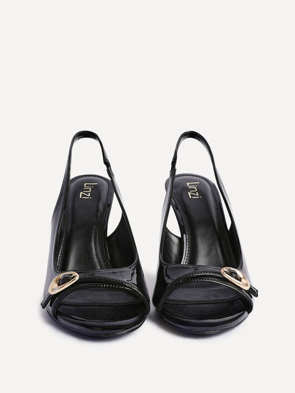 Linzi Black Faux Patent Leather Peep Toe Heel