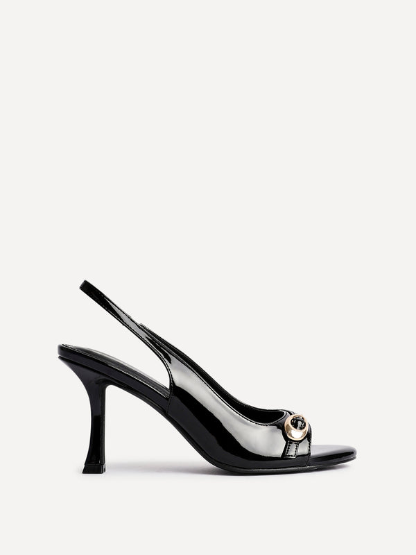 Linzi Black Faux Patent Leather Peep Toe Heel