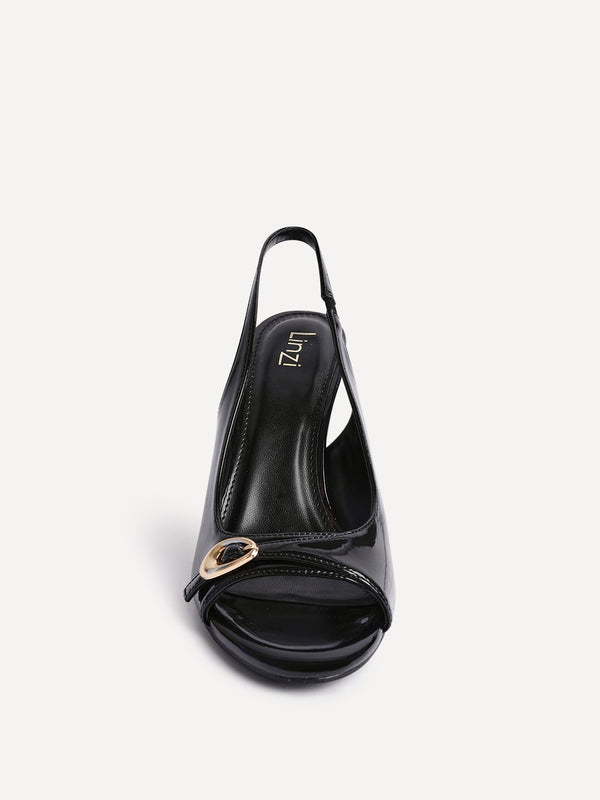 Linzi Black Faux Patent Leather Peep Toe Heel