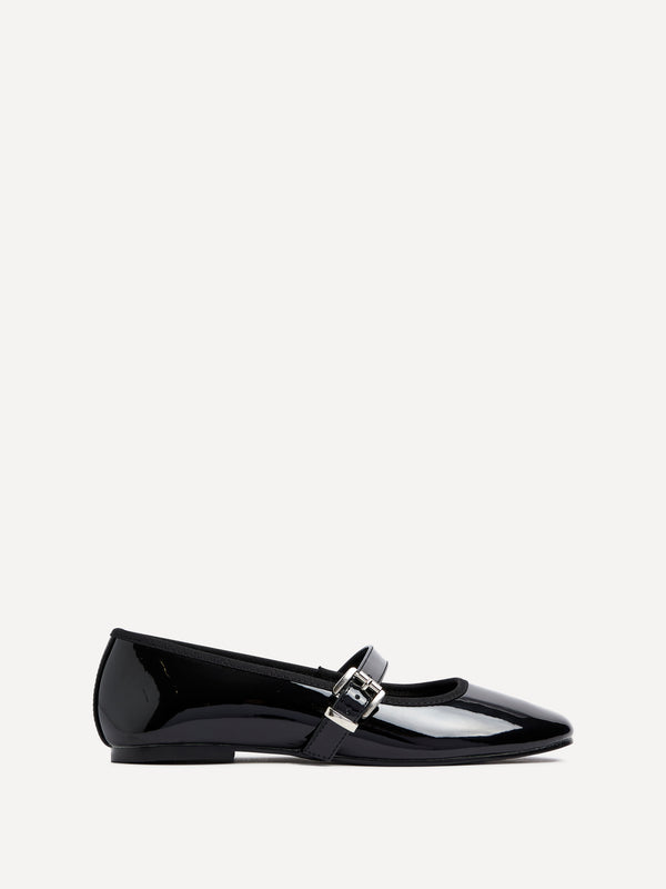 Linzi Black Faux Patent Mary Jane Pumps
