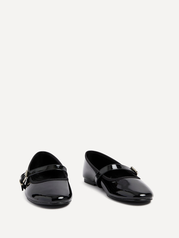 Linzi Black Faux Patent Mary Jane Pumps