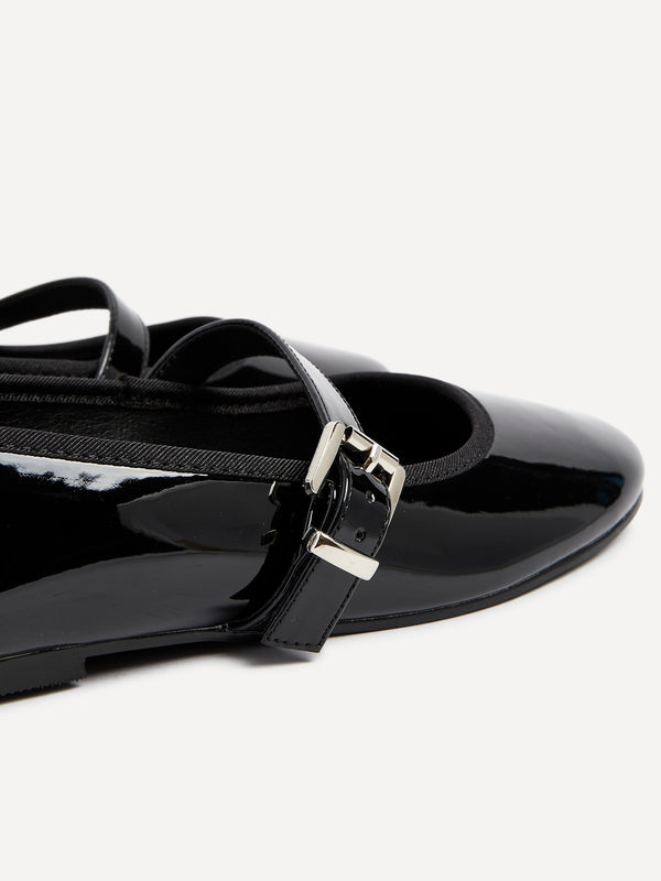Linzi Black Faux Patent Mary Jane Pumps