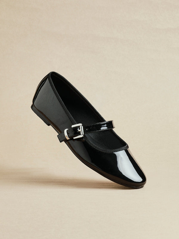 linzi Black Faux Patent Mary Jane Pumps
