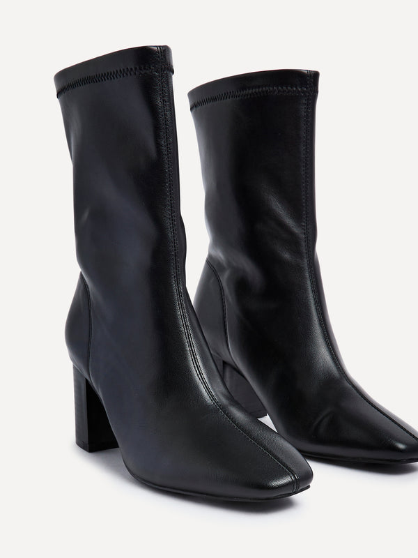 Linzi Black Faux Soft Leather Block Heel