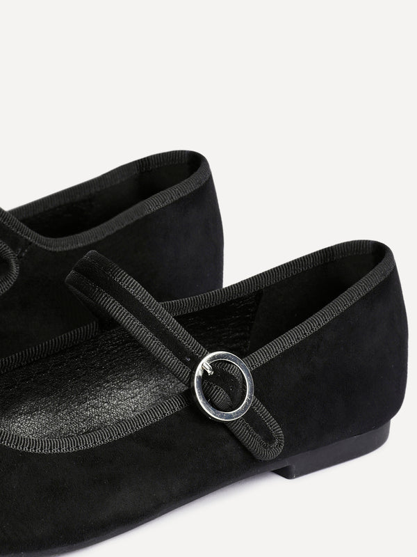 Linzi Black Faux Suede Ballet Pumps