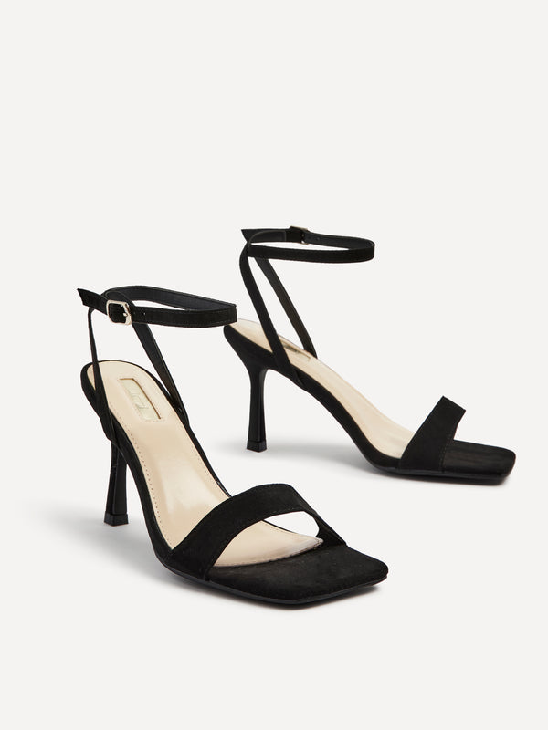 Linzi Black Faux Suede Barely There Stiletto Heel