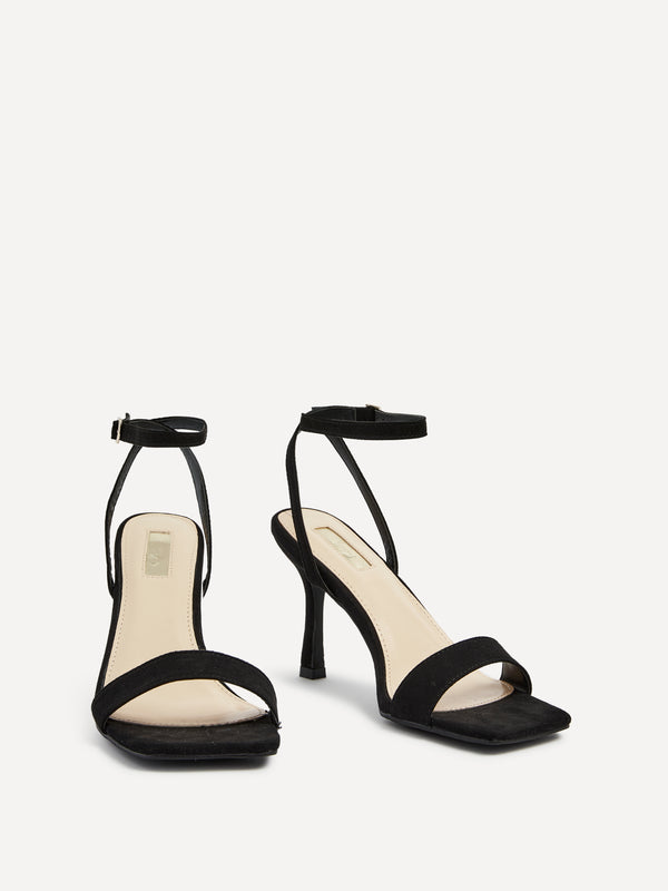 Linzi Black Faux Suede Barely There Stiletto Heel