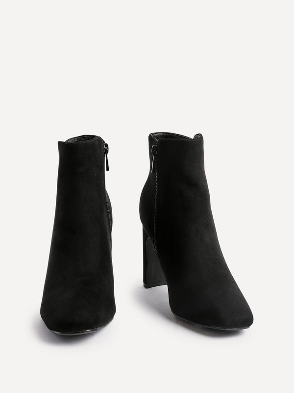 Linzi Black Faux Suede Block Heel Ankle Boot